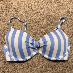blue and white striped bikini top